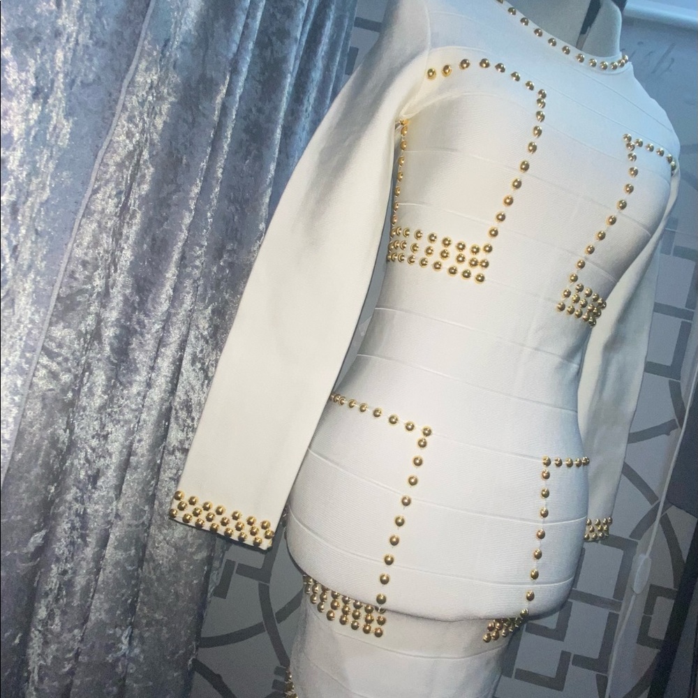 White dress with gold embellishments